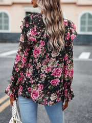 women's elegant commuter floral long-sleeved shirt - 808Lush