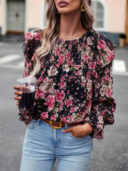 women's elegant commuter floral long-sleeved shirt - 808Lush