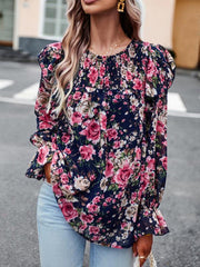 women's elegant commuter floral long-sleeved shirt - 808Lush