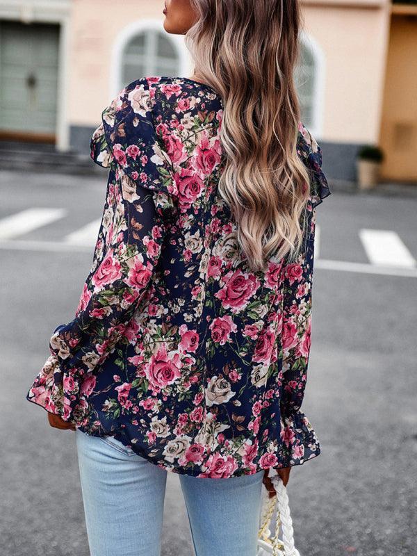 women's elegant commuter floral long-sleeved shirt - 808Lush