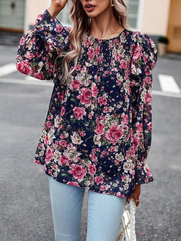 women's elegant commuter floral long-sleeved shirt - 808Lush