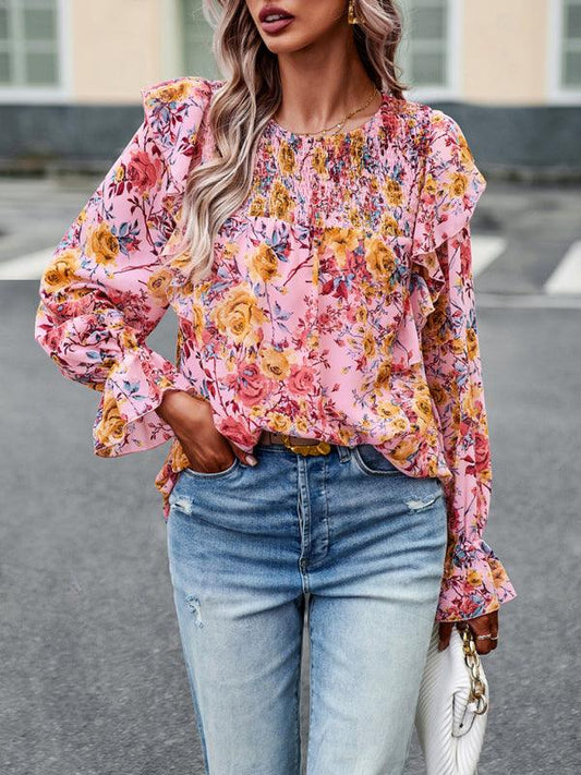 women's elegant commuter floral long-sleeved shirt - 808Lush