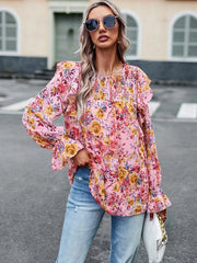 women's elegant commuter floral long-sleeved shirt - 808Lush