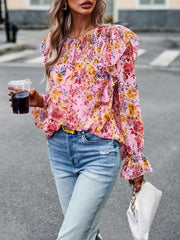 women's elegant commuter floral long-sleeved shirt - 808Lush