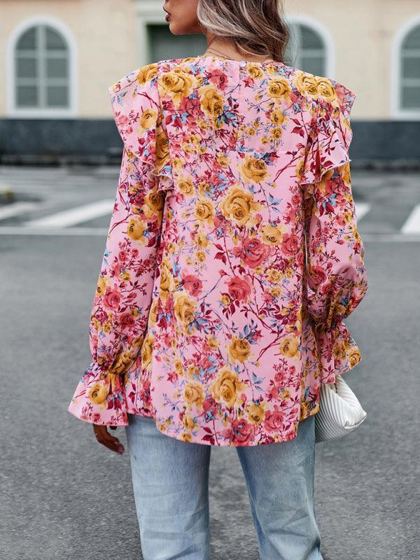 women's elegant commuter floral long-sleeved shirt - 808Lush