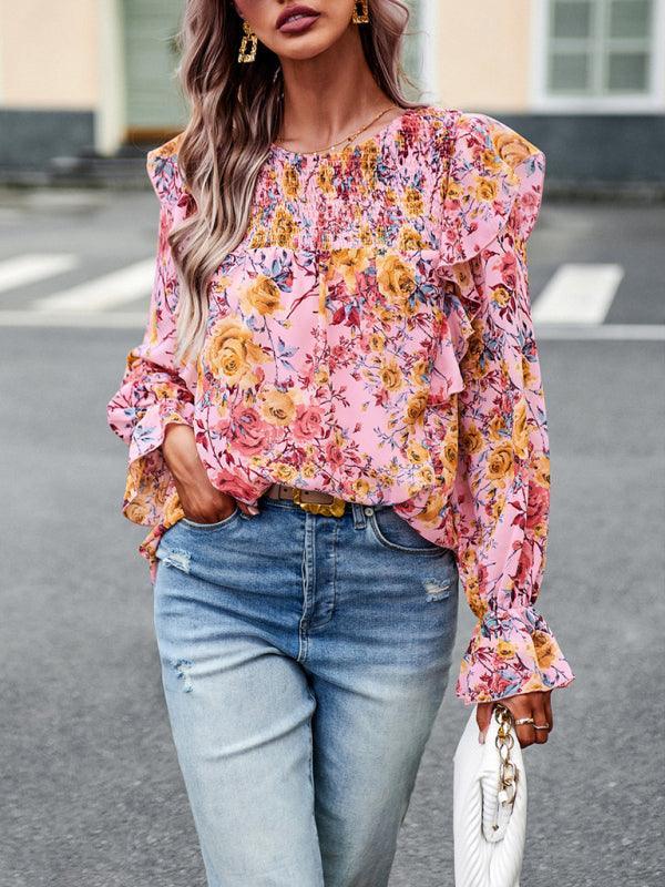 women's elegant commuter floral long-sleeved shirt - 808Lush