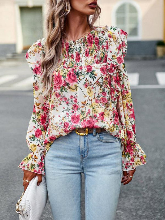 women's elegant commuter floral long-sleeved shirt - 808Lush