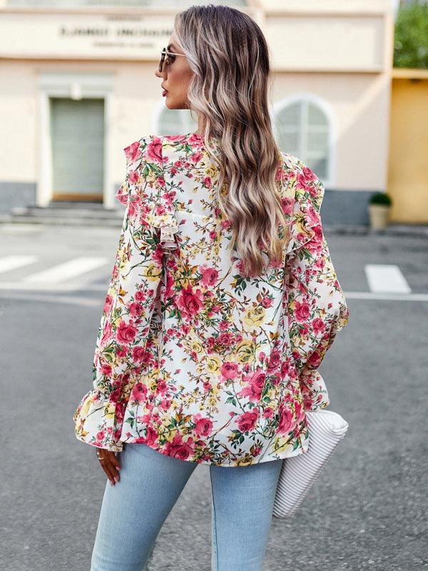 women's elegant commuter floral long-sleeved shirt - 808Lush