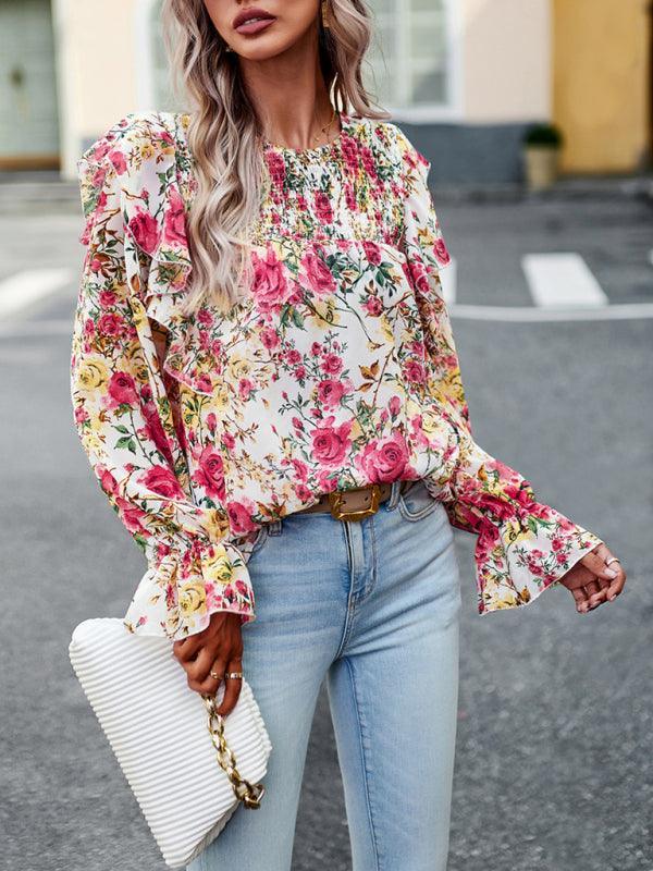 women's elegant commuter floral long-sleeved shirt - 808Lush