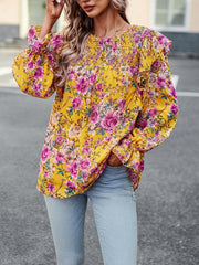 women's elegant commuter floral long-sleeved shirt - 808Lush