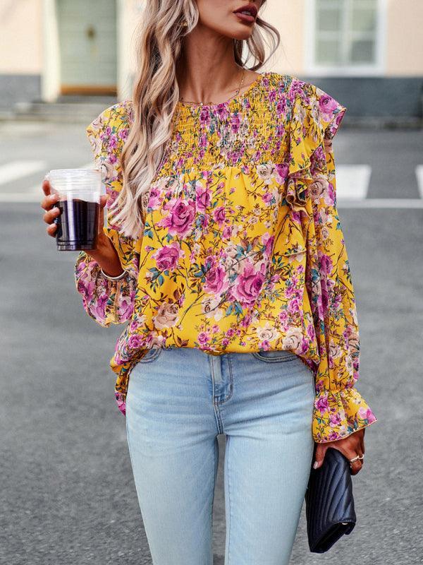 women's elegant commuter floral long-sleeved shirt - 808Lush