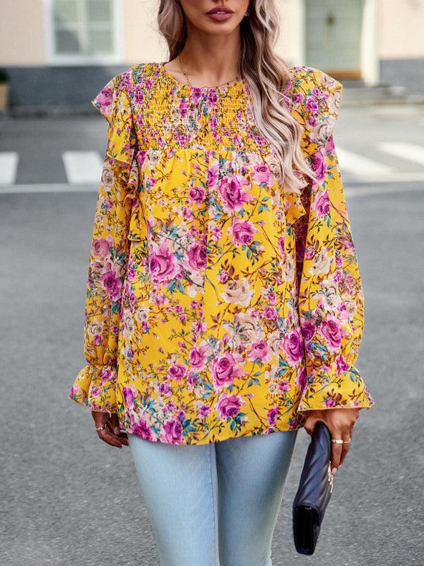 women's elegant commuter floral long-sleeved shirt - 808Lush