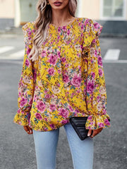 women's elegant commuter floral long-sleeved shirt - 808Lush