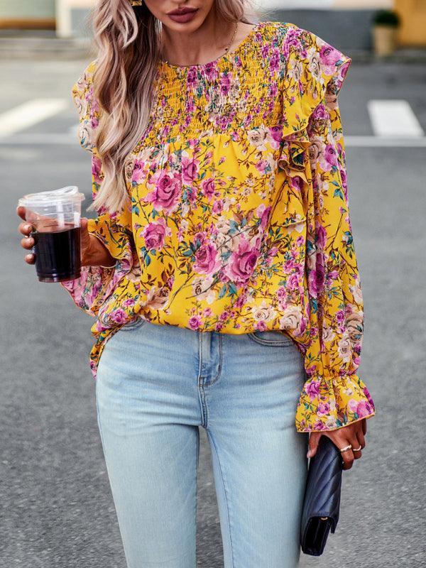 women's elegant commuter floral long-sleeved shirt - 808Lush