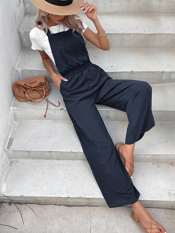 Women's Casual Stretch Elastic Belt Bib Overalls Jumpsuit - 808Lush