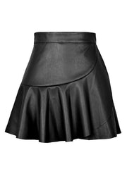 High Waist Ruffle Irregular Sexy Babes PU Skirt - 808Lush