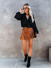 High Waist Ruffle Irregular Sexy Babes PU Skirt - 808Lush