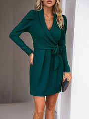 elegant long-sleeved waist skirt dress - 808Lush