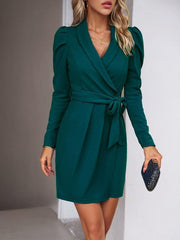 elegant long-sleeved waist skirt dress - 808Lush