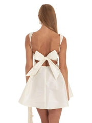 Square Neck Neck Waist Bow Knot Sling Swing Dress