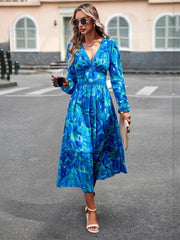 Women's resort casual printed V-neck long-sleeved dress - 808Lush