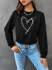 Valentine's Day love printed short long-sleeved sweatshirt