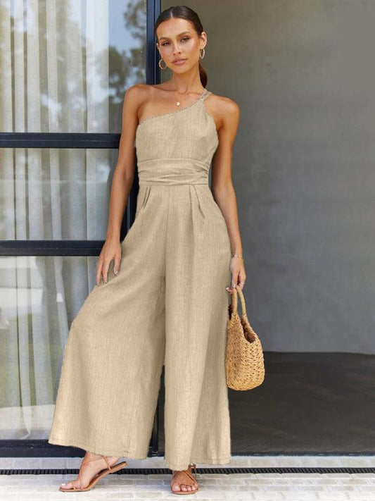 casual, comfortable and refreshing sleeveless waistless backless loose wide-leg jumpsuit - 808Lush