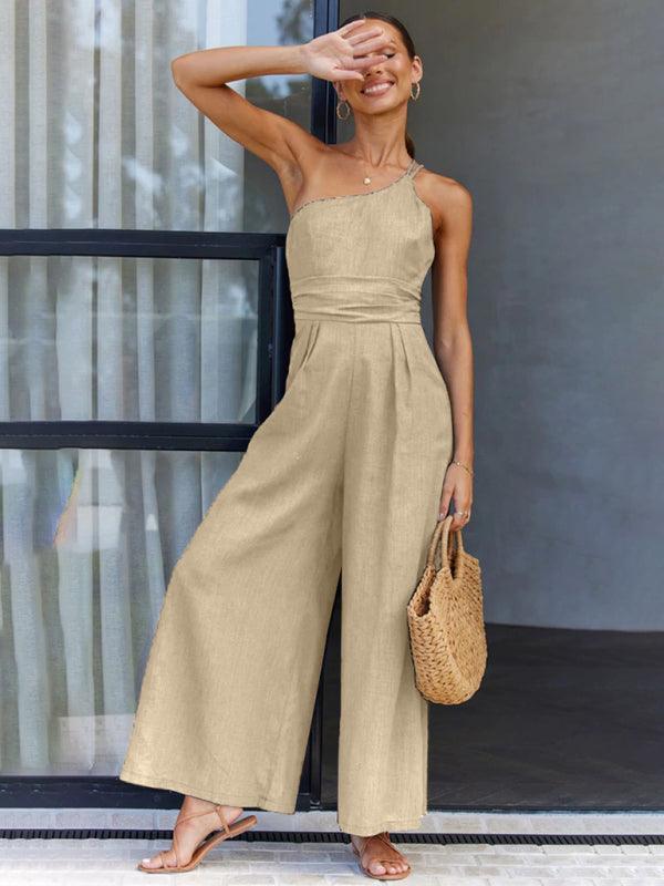 casual, comfortable and refreshing sleeveless waistless backless loose wide-leg jumpsuit - 808Lush