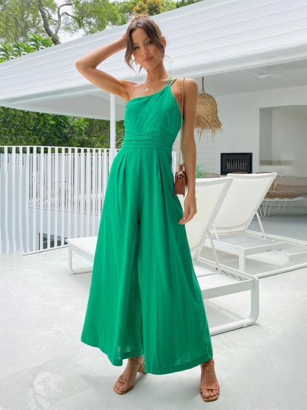 casual, comfortable and refreshing sleeveless waistless backless loose wide-leg jumpsuit - 808Lush