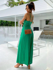 casual, comfortable and refreshing sleeveless waistless backless loose wide-leg jumpsuit - 808Lush