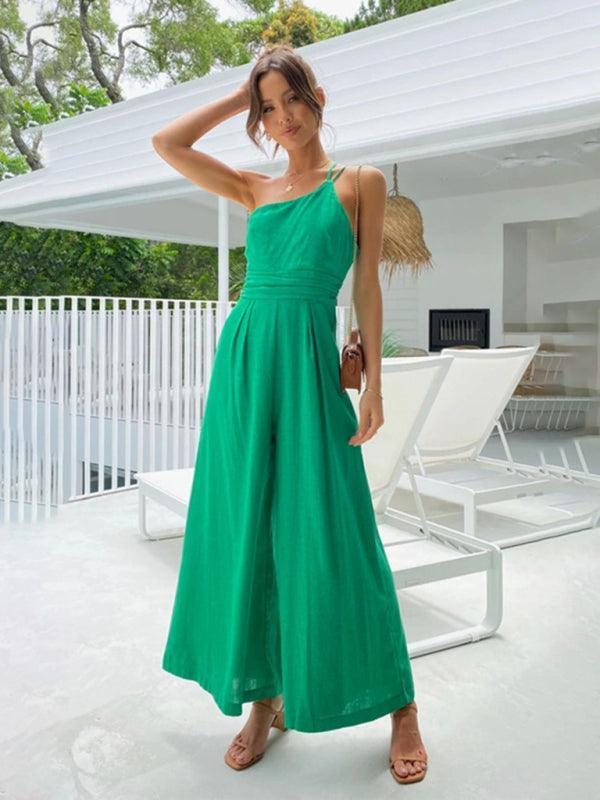 casual, comfortable and refreshing sleeveless waistless backless loose wide-leg jumpsuit - 808Lush