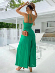 casual, comfortable and refreshing sleeveless waistless backless loose wide-leg jumpsuit - 808Lush