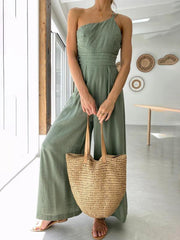 casual, comfortable and refreshing sleeveless waistless backless loose wide-leg jumpsuit - 808Lush