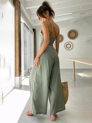 casual, comfortable and refreshing sleeveless waistless backless loose wide-leg jumpsuit - 808Lush