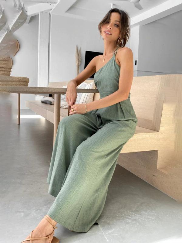 casual, comfortable and refreshing sleeveless waistless backless loose wide-leg jumpsuit - 808Lush