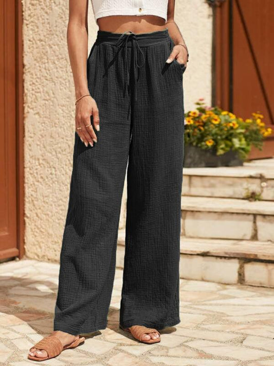 loose elastic pleated fashionable casual pants - 808Lush