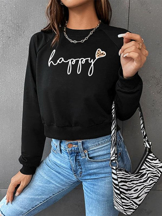 Women's Valentine's Day Leopard Letters Love Print Short Long Sleeve Sweatshirt