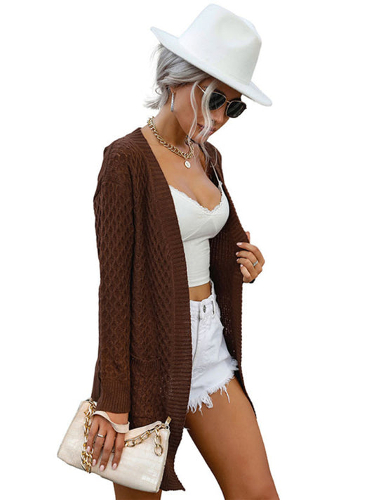 women's mid-length long-sleeved twist sweater cardigan