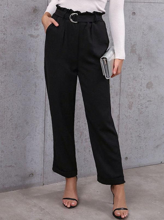 women's commuter style lace-up nine-point pants professional elastic pants - 808Lush