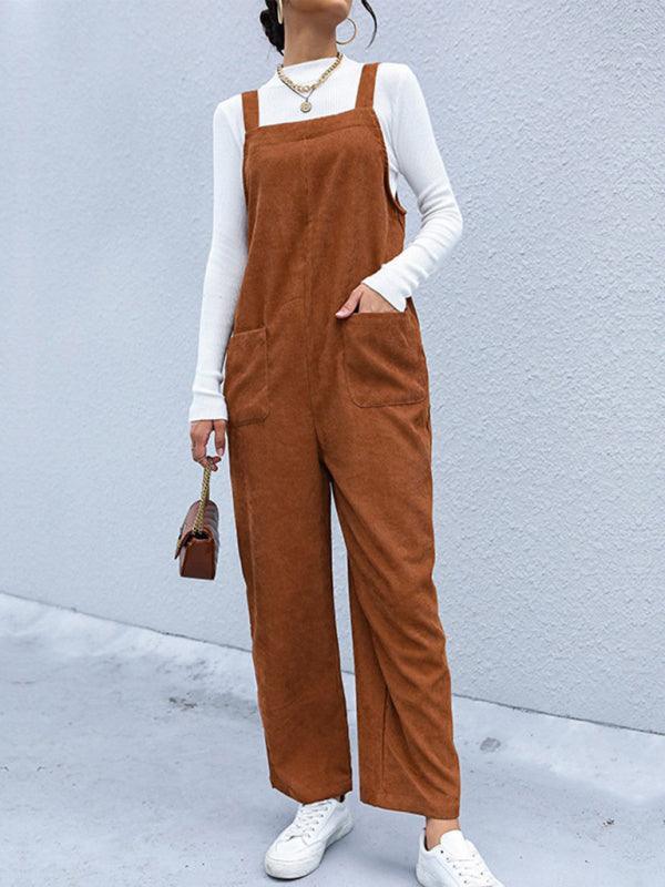 Women's Corduroy Pants Loose Solid Color Overalls - 808Lush