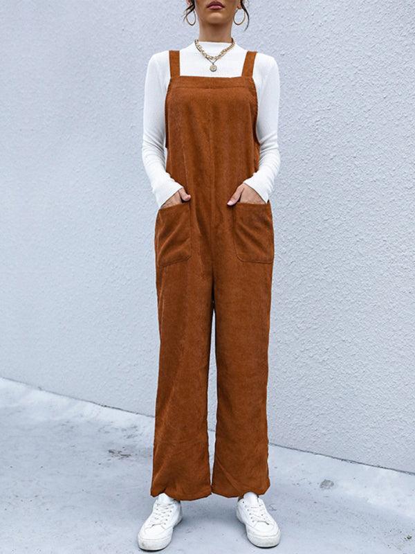 Women's Corduroy Pants Loose Solid Color Overalls - 808Lush