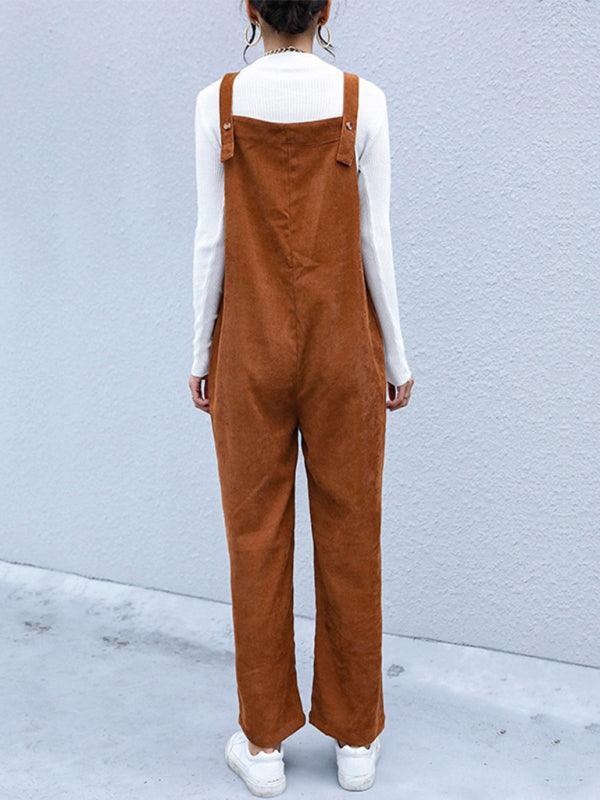 Women's Corduroy Pants Loose Solid Color Overalls - 808Lush