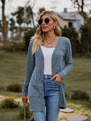 Brushed pitted solid color long-sleeved ladies cardigan