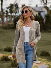 Brushed pitted solid color long-sleeved ladies cardigan