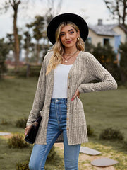 Brushed pitted solid color long-sleeved ladies cardigan