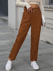 casual elastic nine-point pants corduroy straight pants - 808Lush