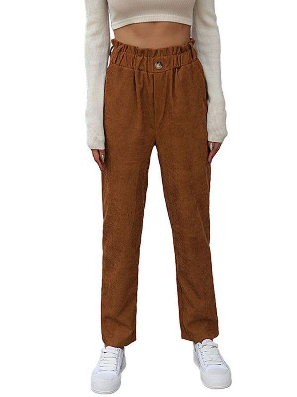 casual elastic nine-point pants corduroy straight pants - 808Lush