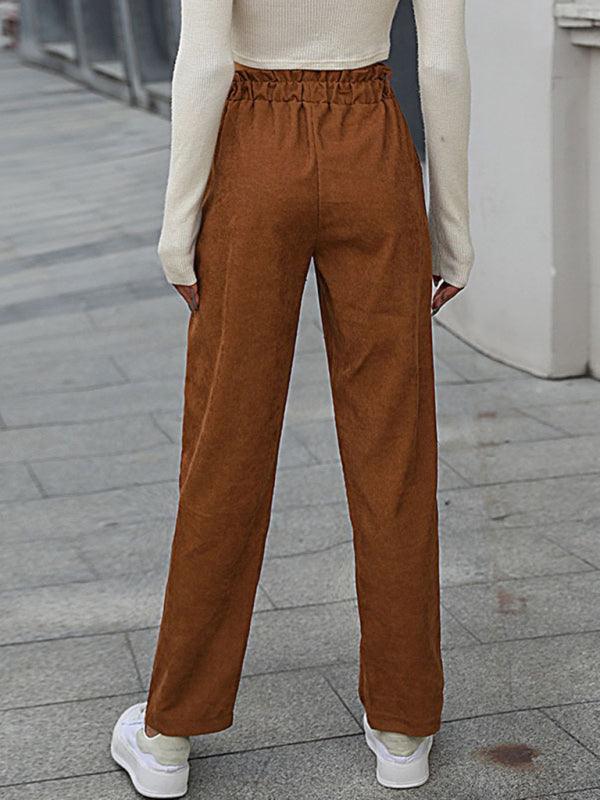 casual elastic nine-point pants corduroy straight pants - 808Lush