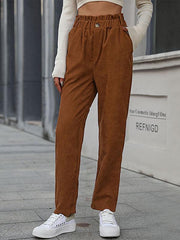 casual elastic nine-point pants corduroy straight pants - 808Lush