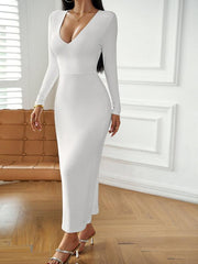 sexy V-neck hip-hugging long-sleeved dress